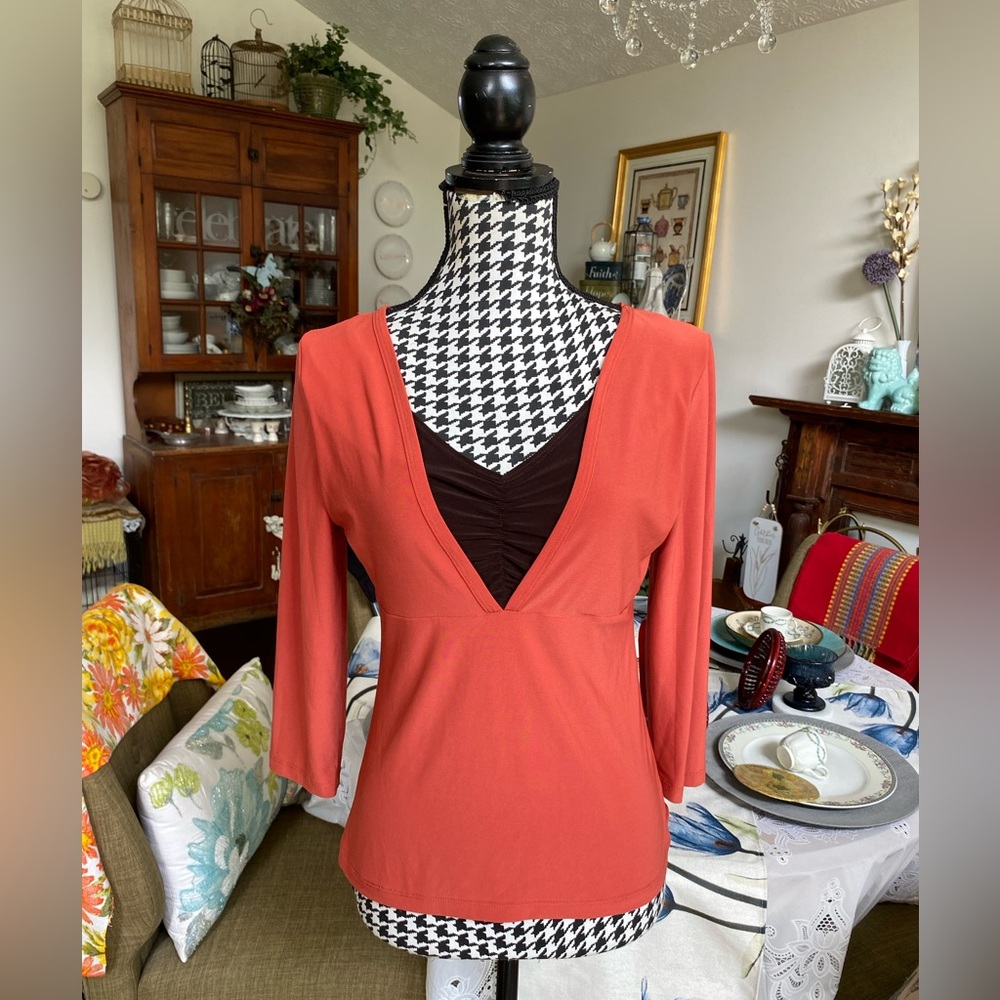 Vintage KC Stevens Burnt Orange & Black Top Size S